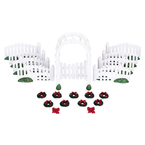 Plastic Arbor & Picket Fences With Decorations, Set Of 20