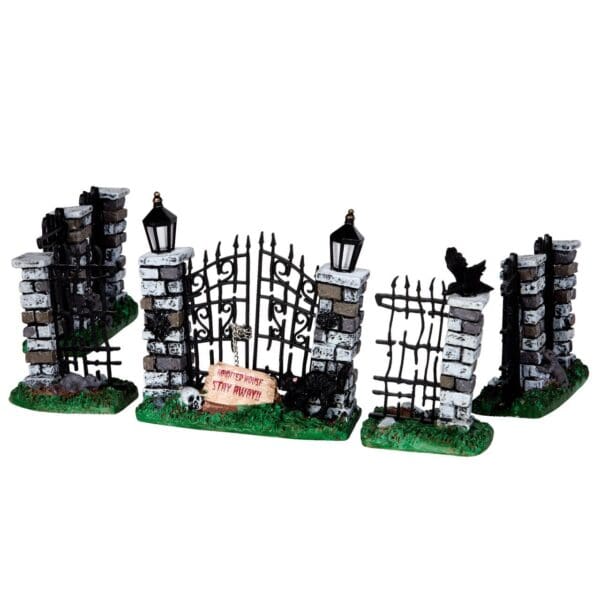 Spooky Iron Gate And Fence, Set Of 5