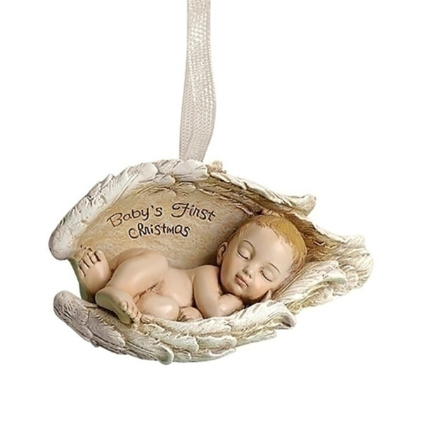 Baby's First Christmas Baby Cradled in Angel Wings Ornament